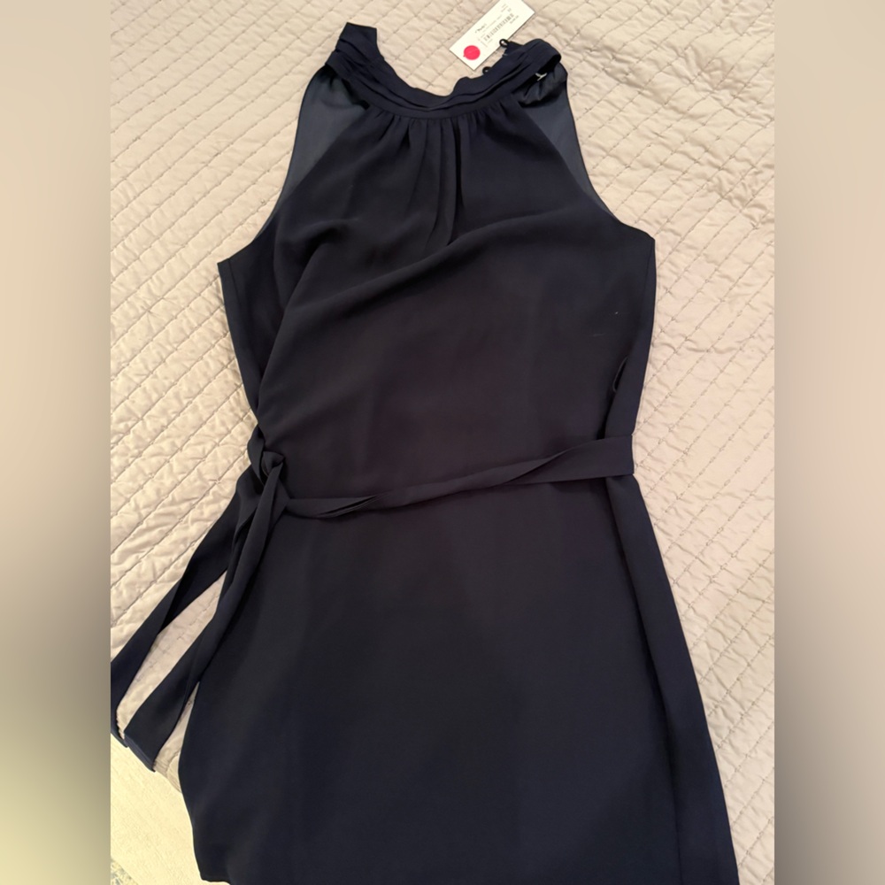 Jade Navy Halter Belted Dress for Cocktail